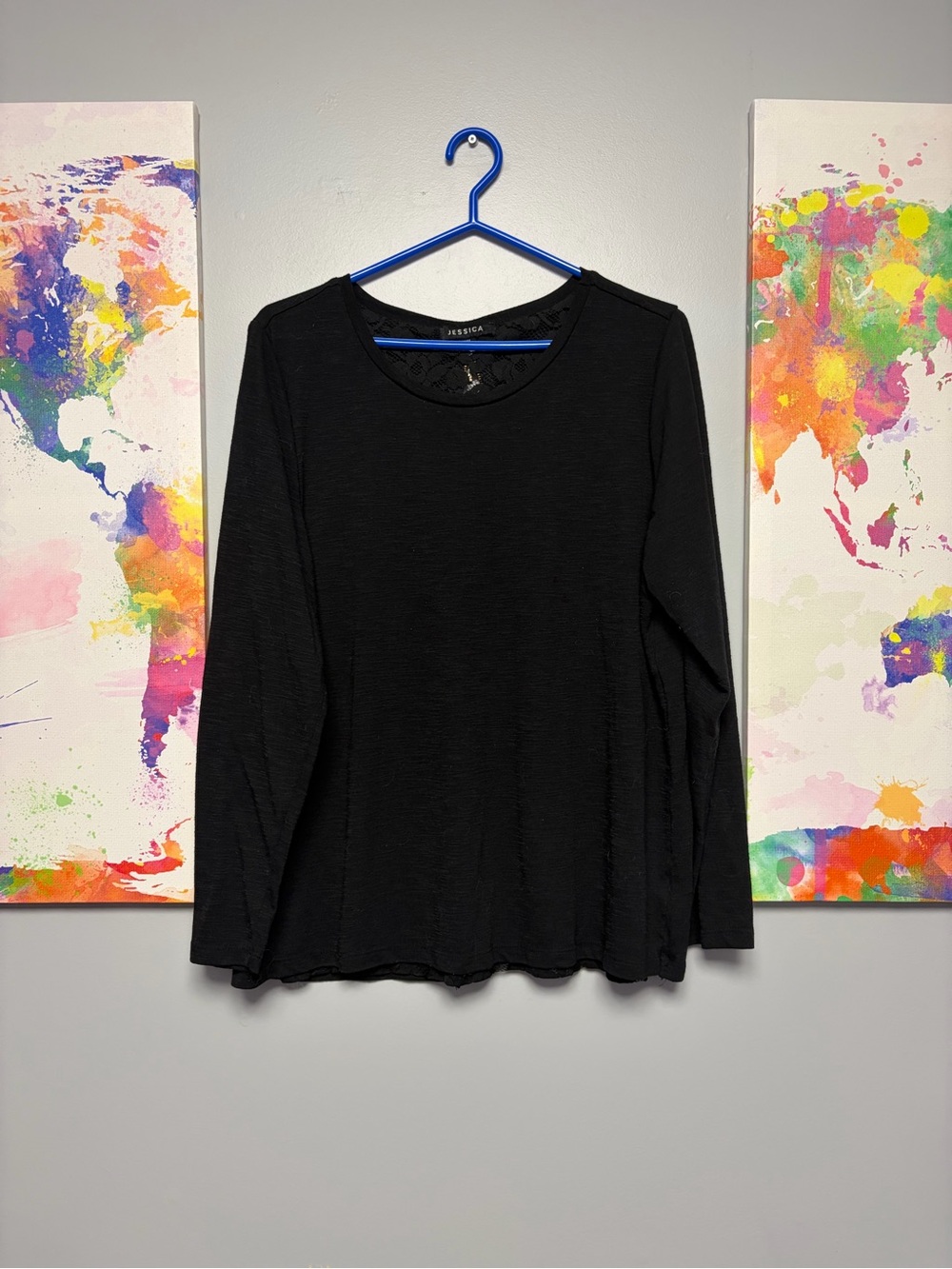 Jessica Black Long Sleeve Scoop Neck Tee